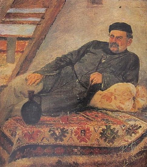 Romanoz Gvelesiani A Kakhetian man with a jar Sweden oil painting art